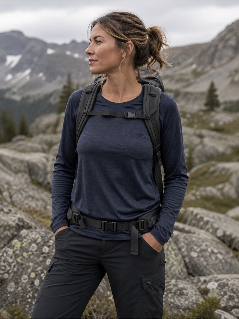 Icebreaker Merino Wool Long Sleeve Base Layer Tee Blue Medium Outdoor Hiking